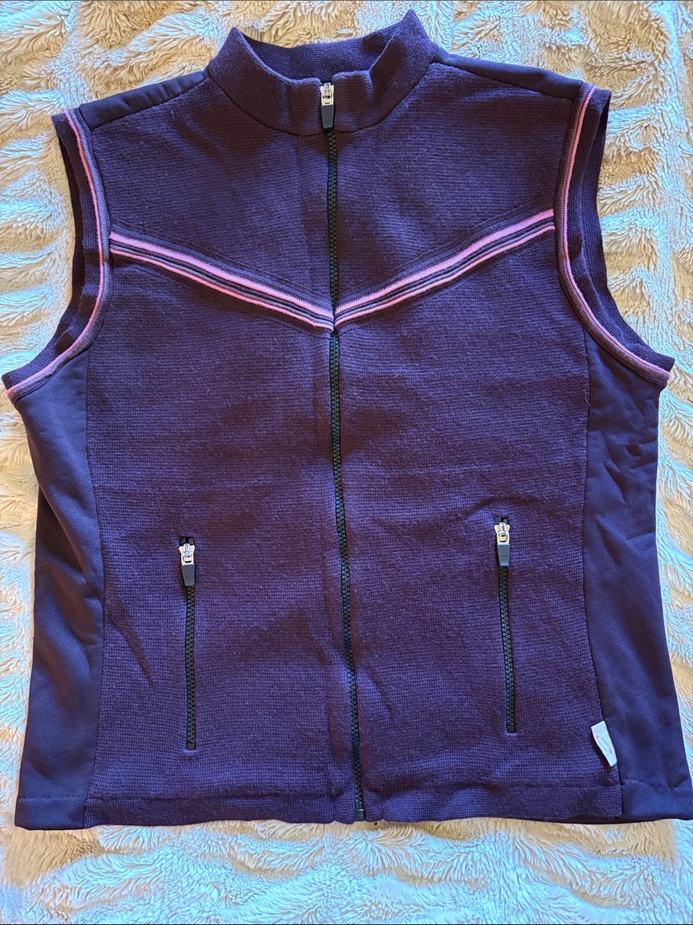 Obermeyer Purple Sleeveless Zip Vest with Pink Stripe Accents
